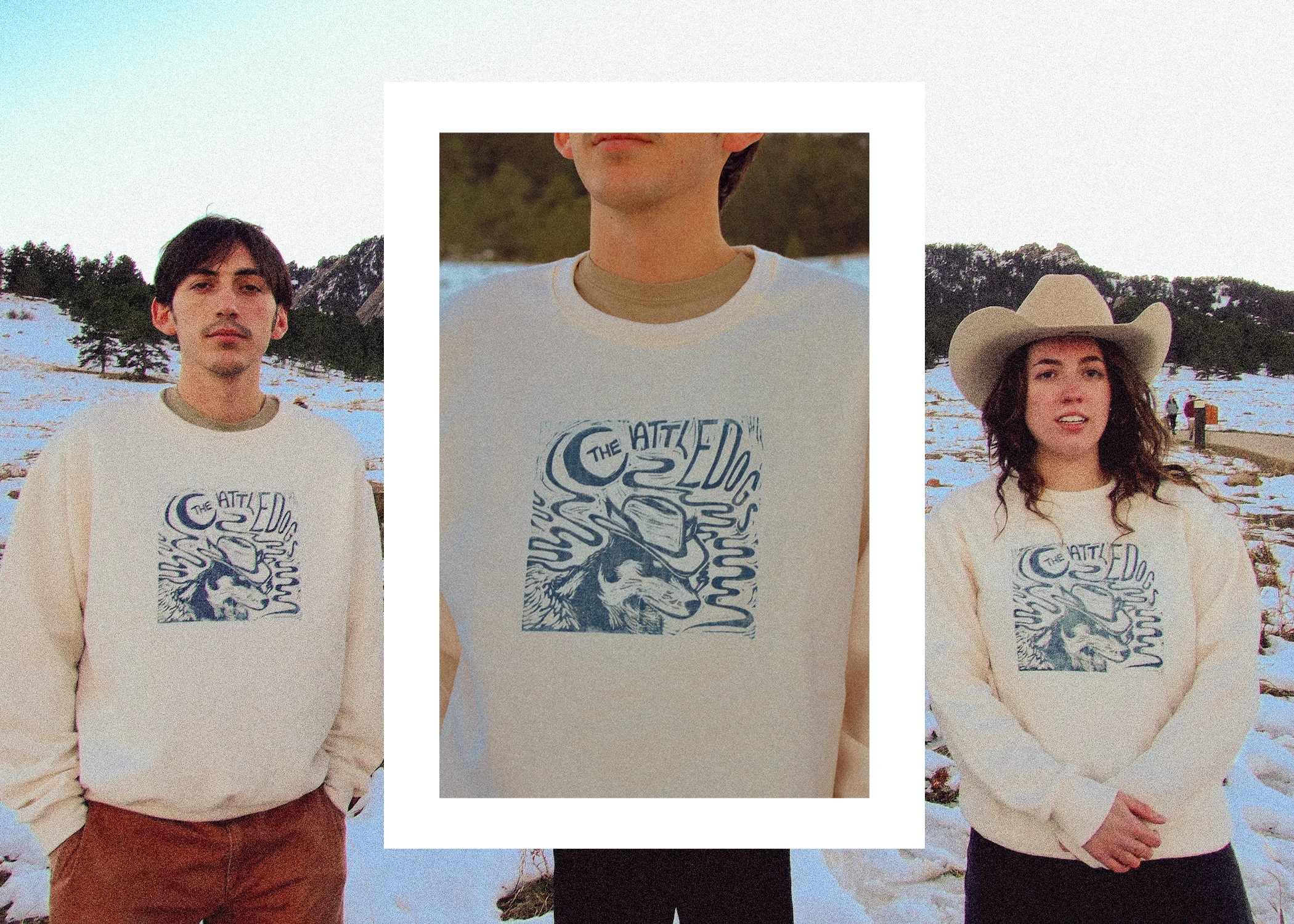 The Cattledogs merch spread with shirts and sticker packs